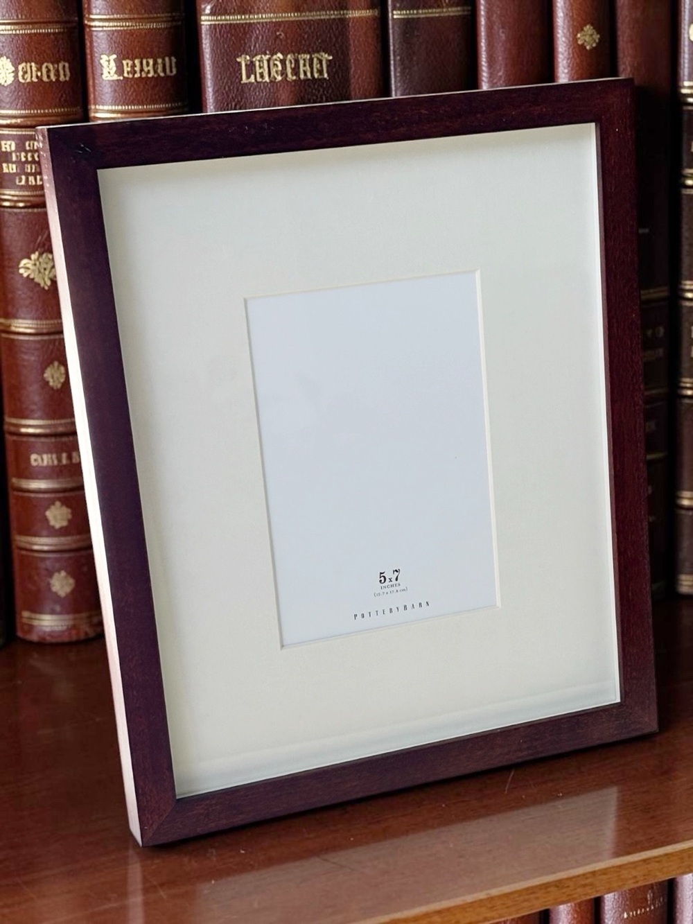 Pottery Barn vintage brown wood gallery frame matted for 5”X7” photo NOS |11”x13